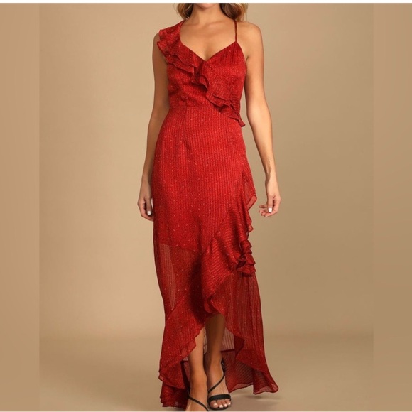 Lush orange Red High-Low Wrap Gown for Weddings - Picture 2 of 8